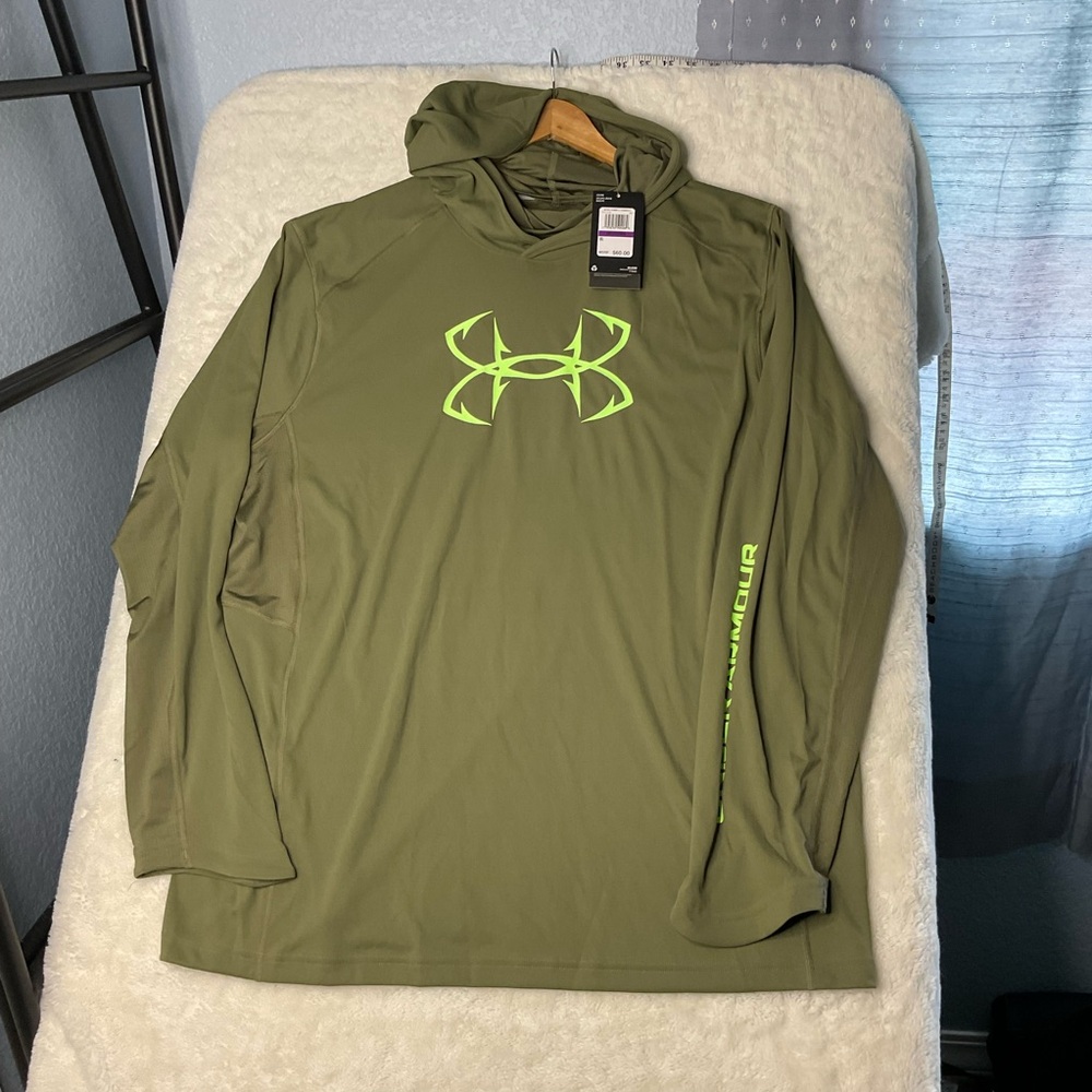 Under Armour Men’s XXL Loose Fit Performance Hoodie Olive Green Neon Logo – NWT